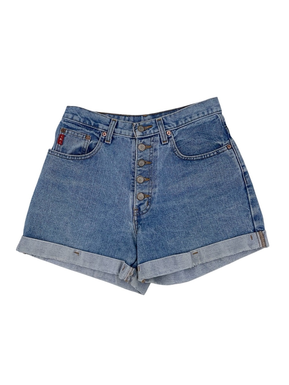 Vintage 90s LEI High Waisted Jean Shorts Size 7 Button Fly Cotton Retro Jorts